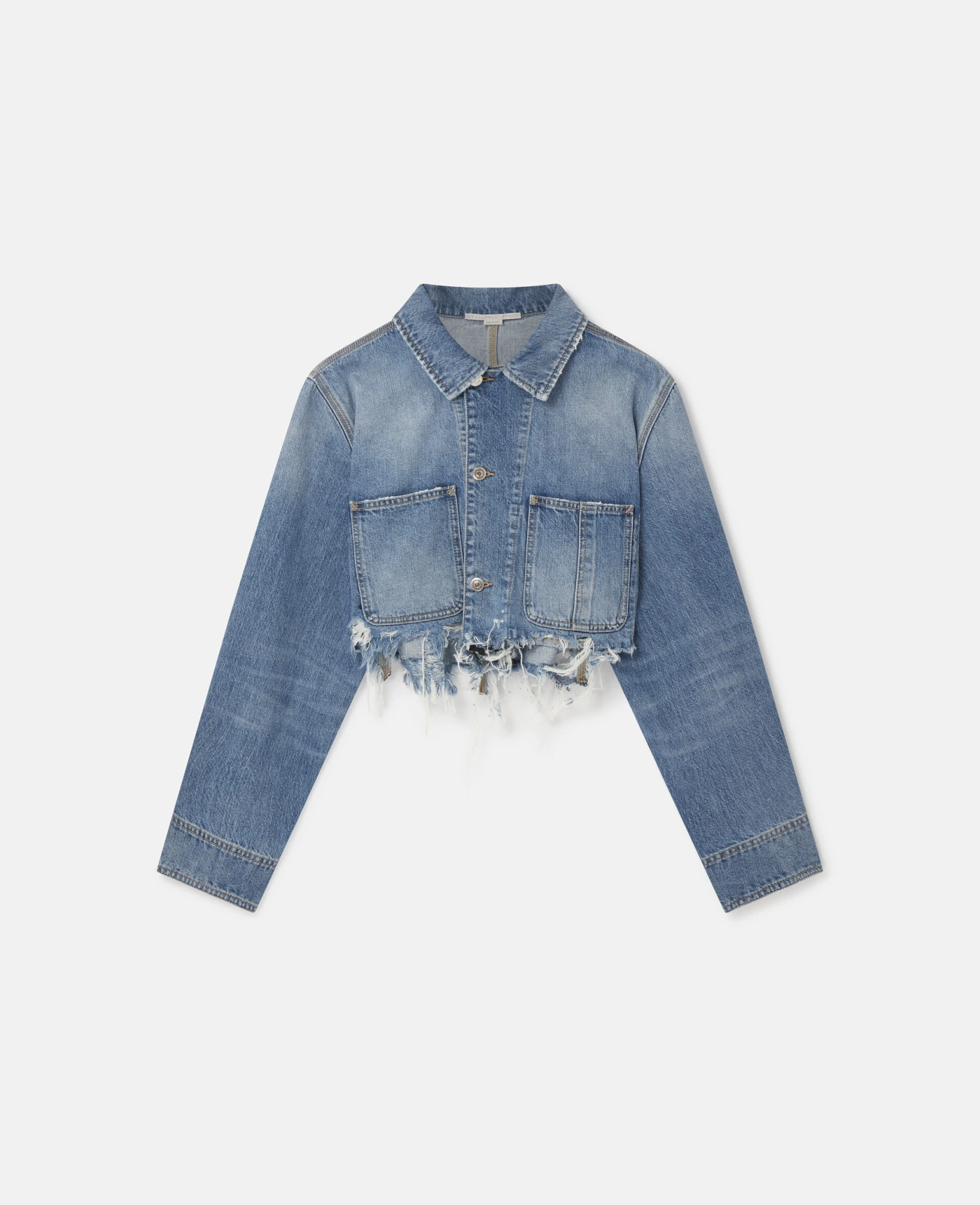 STELLA MCCARTNEY Vintage Wash Distressed Cropped Denim Jacket 3 STELLA MCCARTNEY Vintage Wash Distressed Cropped Denim Jacket