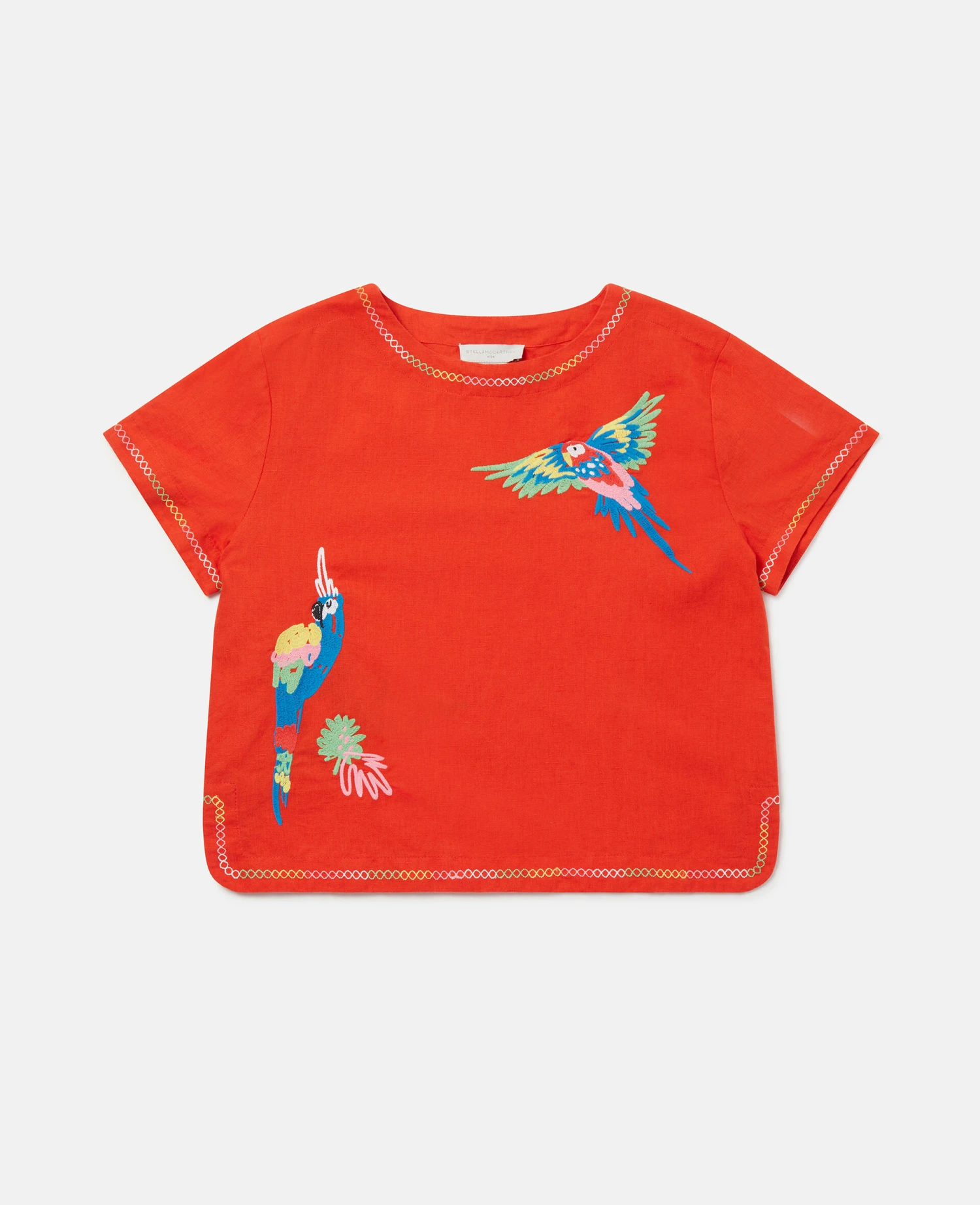 STELLA MCCARTNEY Parrot Embroidery Linen T-Shirt 3 STELLA MCCARTNEY Parrot Embroidery Linen T-Shirt
