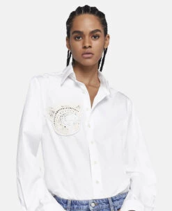 STELLA MCCARTNEY Upset Kitty Crochet Patch Longline Shirt -Stella Mccartney Store 75390315fdfabc993d6d9b4ae09bb23462119ee7 620048SMA909000 P