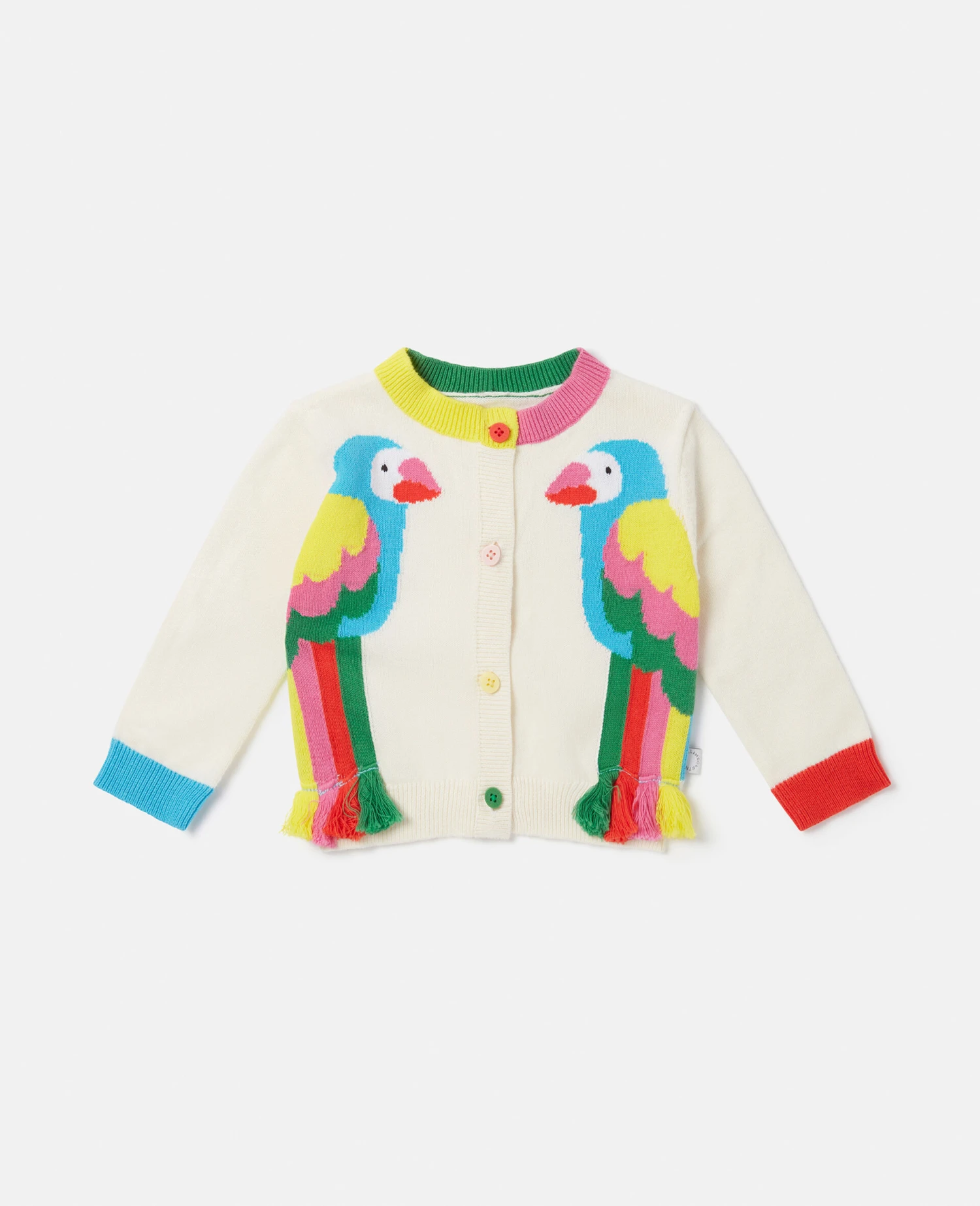 STELLA MCCARTNEY Double Parrot Intarsia Knit Fringed Cardigan 3 STELLA MCCARTNEY Double Parrot Intarsia Knit Fringed Cardigan