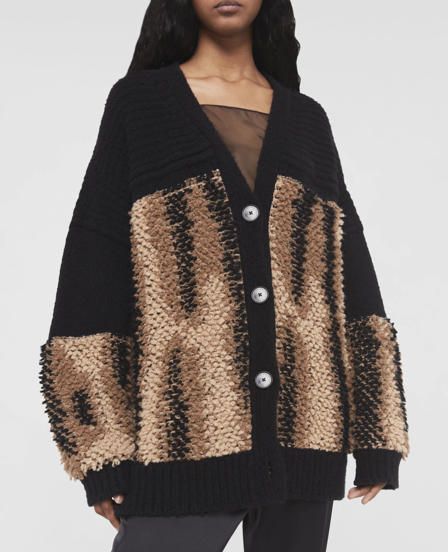 STELLA MCCARTNEY Fur Free Fur Panel Textured Knit Cardigan 6 STELLA MCCARTNEY Fur Free Fur Panel Textured Knit Cardigan - Image 4